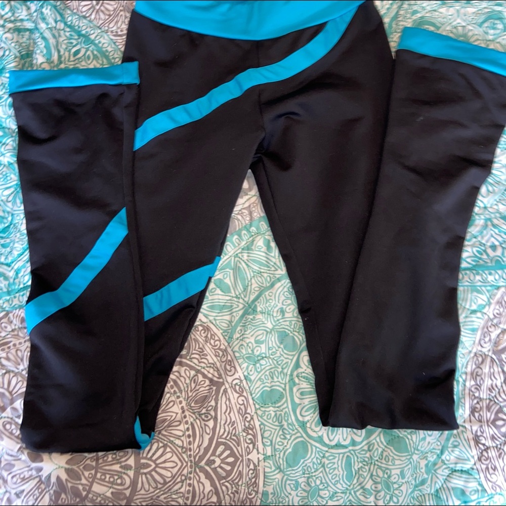 ChloeNoel Figure Skating Leggings, size child large, teal and black